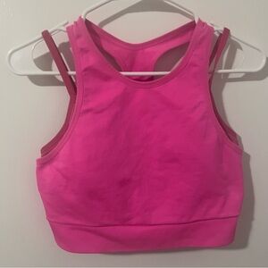 JoyLab Seamless Double Layer Sports Bra Neon Pink Racerback Large
